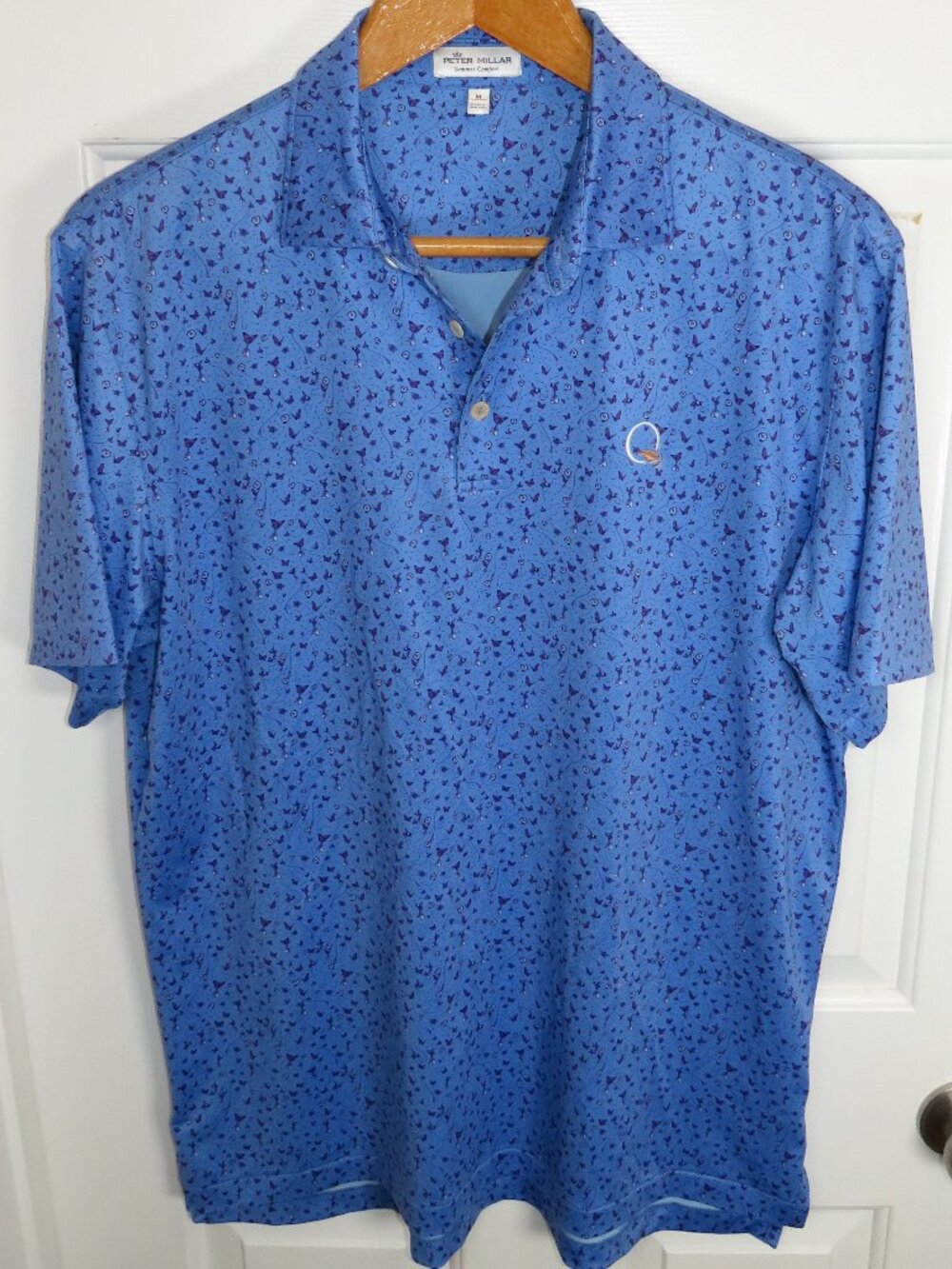 Peter Millar Sun Performance Jersey Polo Birds & Bees AOP Quail Hollow Sz Med.